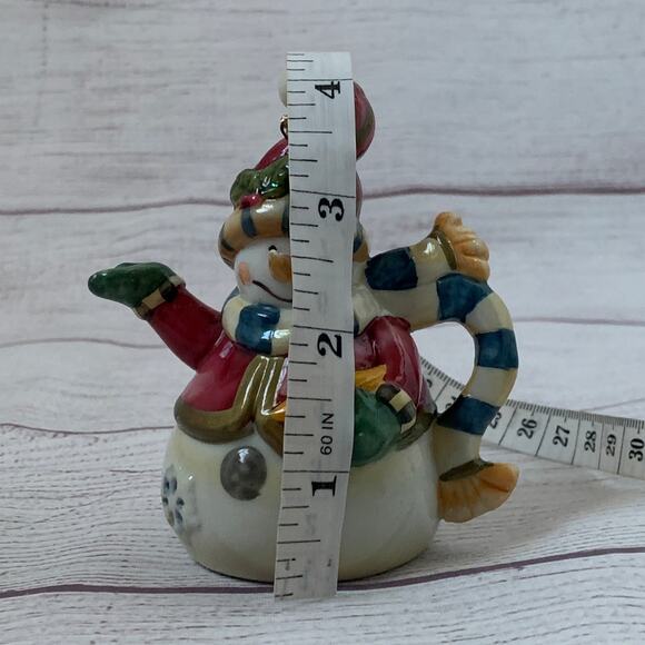 Ceramic Snowman Teapot Christmas Tree Ornament or Tabletop Decor 4" Tall - Picture 11 of 13
